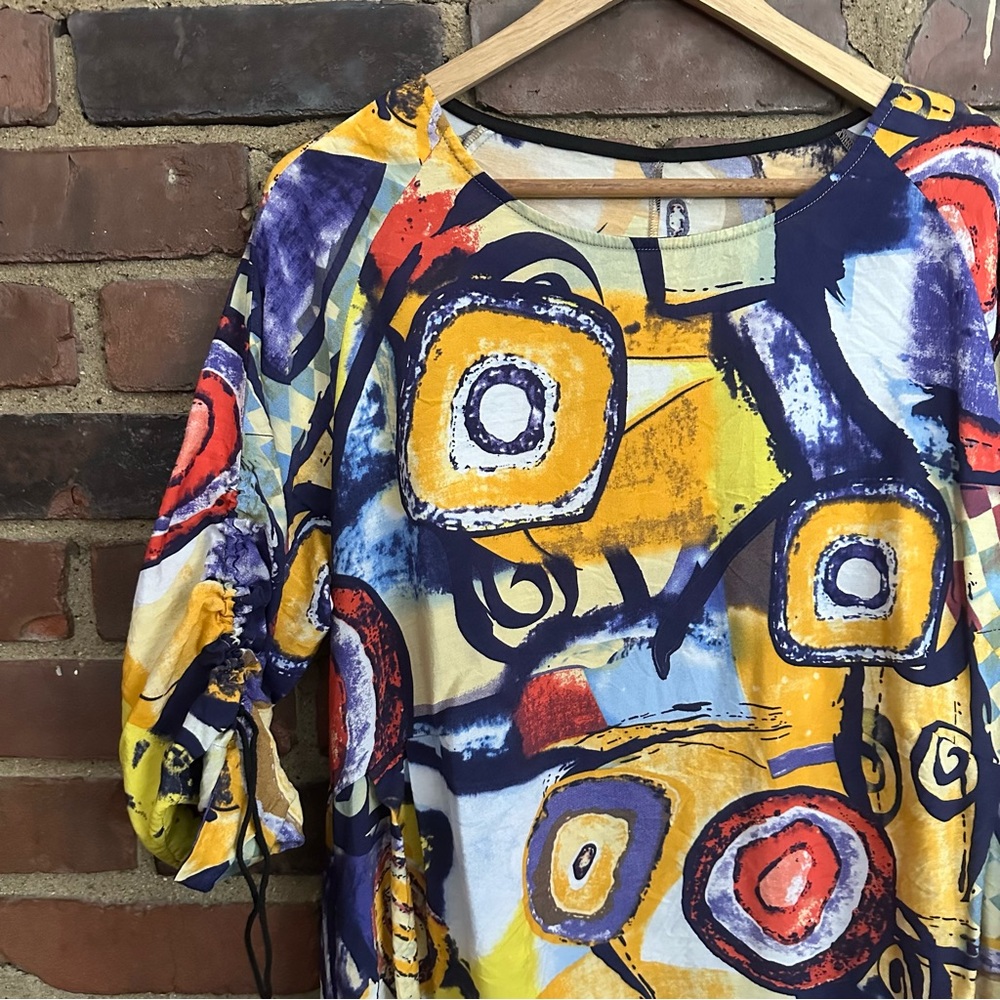 3 potato 3potato | Art-to-Wear Rayon Tunic Blouse Side Pockets Top Sz S/M
